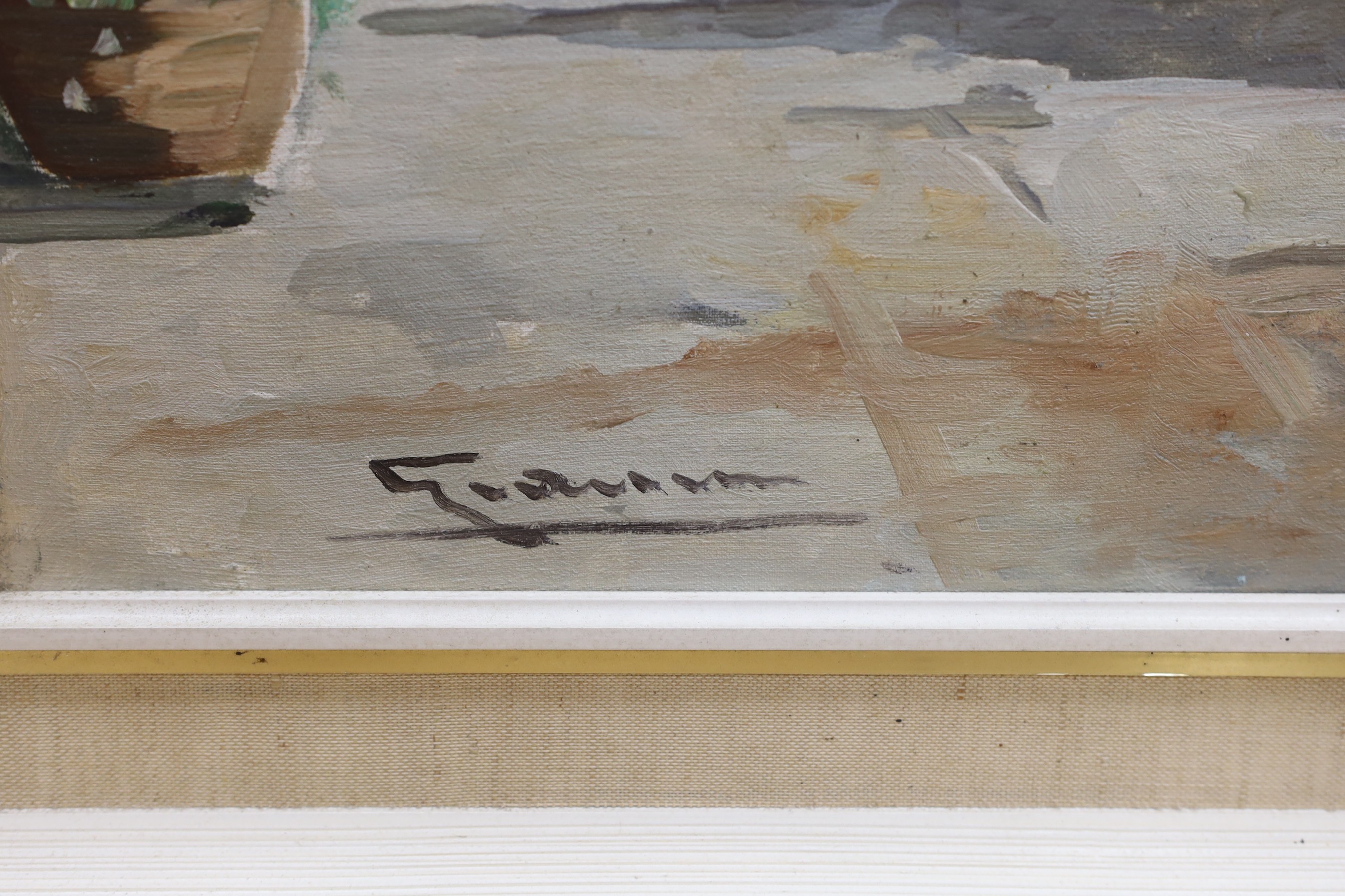 Gianni, oil on canvas, Terrace overlooking the Amalfi Coast, signed, 49 x 70cm
